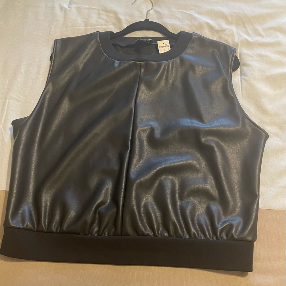 NWT Express black faux leather vest shirt size large